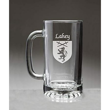 

Lahey Irish Coat of Arms Glass Beer Mug (Sand Etched)