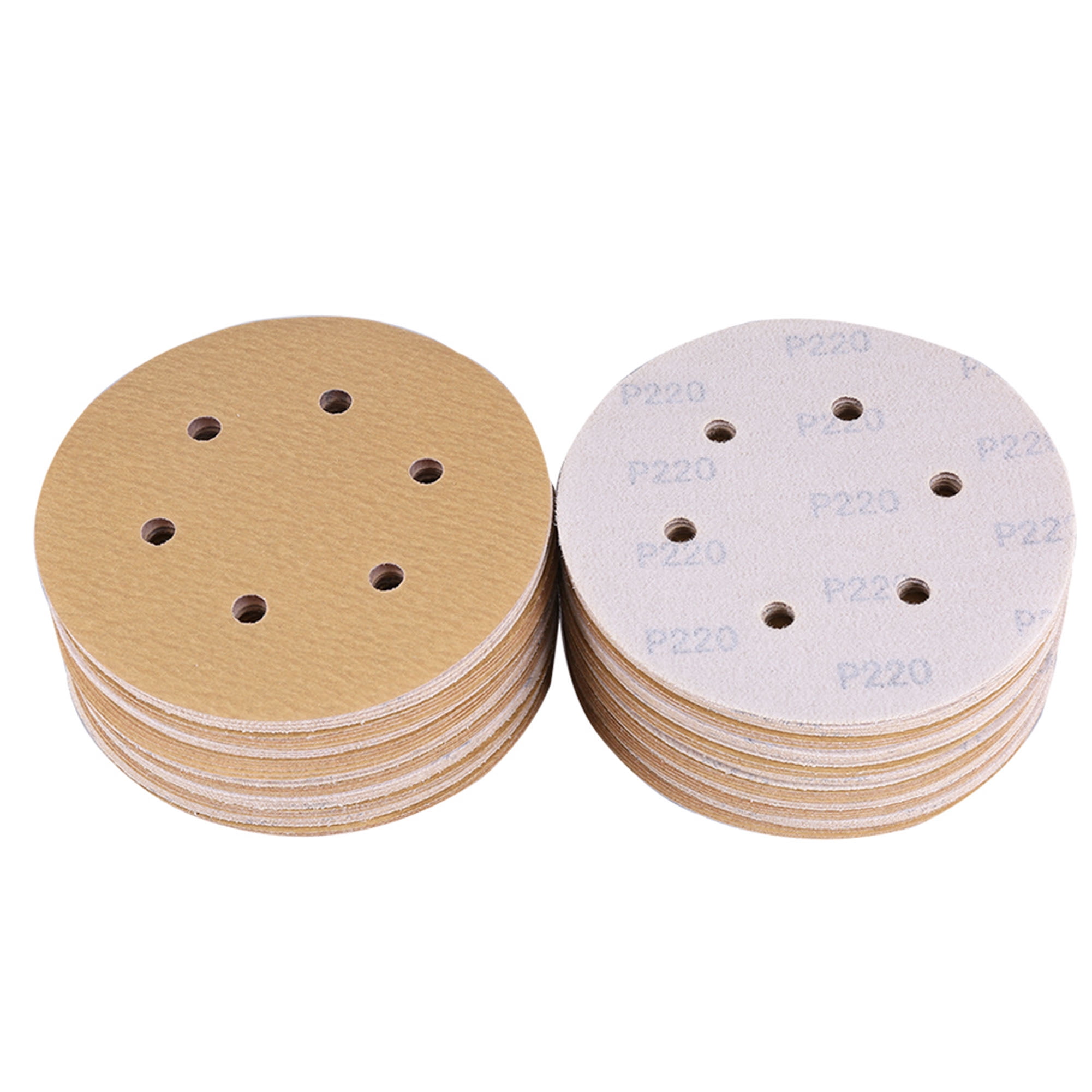 100PCS Sanding Disc 220 Grit 6Inch 6Hole Sandpaper, Hook and Loop