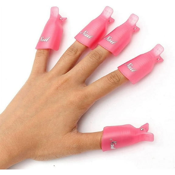 10PC Plastic Acrylic Nail Art Soak Off Cap Clip UV Gel Polish Remover Wrap Tool (Pink)