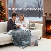 MaxKare 50 x 60 Electric Throw Blanket with 6 Heating Levels & 1-5H Auto-off, Machine Washable Flannel & Sherpa, Gray & White