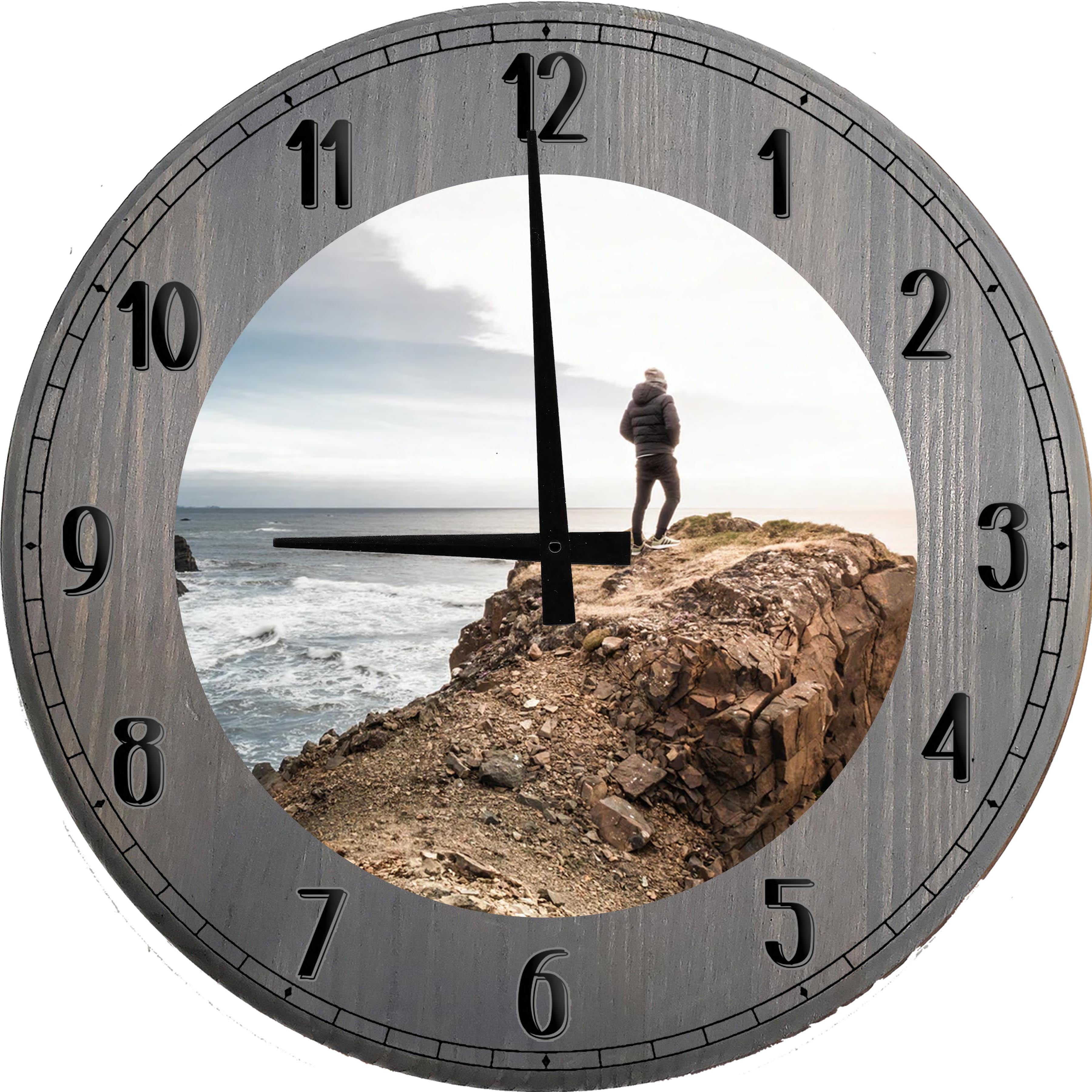 Large Wood Wall Clock 24 Inch Round Nature Wall Art Ocean Cliffside