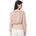 thumbnail image 3 of Women's Long Sleeve Blouse with Ruffle Neckline and Cinched Waist Detail - Large, Beige, 3 of 6