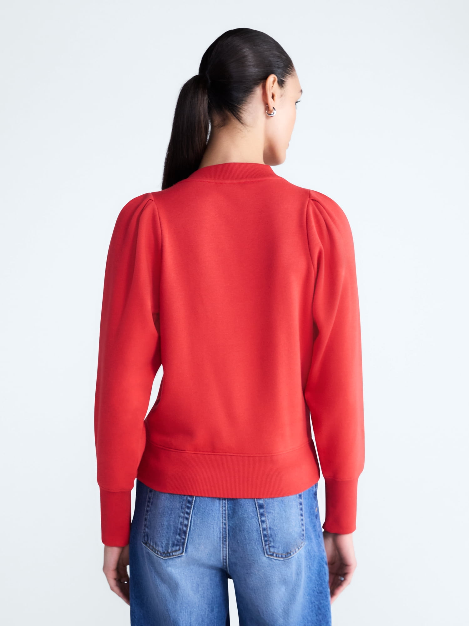 Free Assembly Women's and Women's Plus Bow Neck Sueded Terry Sweatshirt, Sizes XS-4X