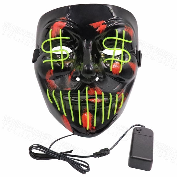 Disfraz de cosplay Mask Black Ghost, cara completa, luminoso, LED