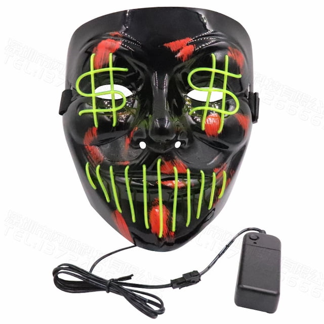 Disfraz de cosplay Mask Black Ghost, cara completa, luminoso, LED
