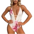 thumbnail image 2 of HOMBOM One Piece Swimsuits for Women High Cut White Swimwear Cutout Tummy Control Floral Slimming Ladies Bathing Suit Tie Back, 2 of 5