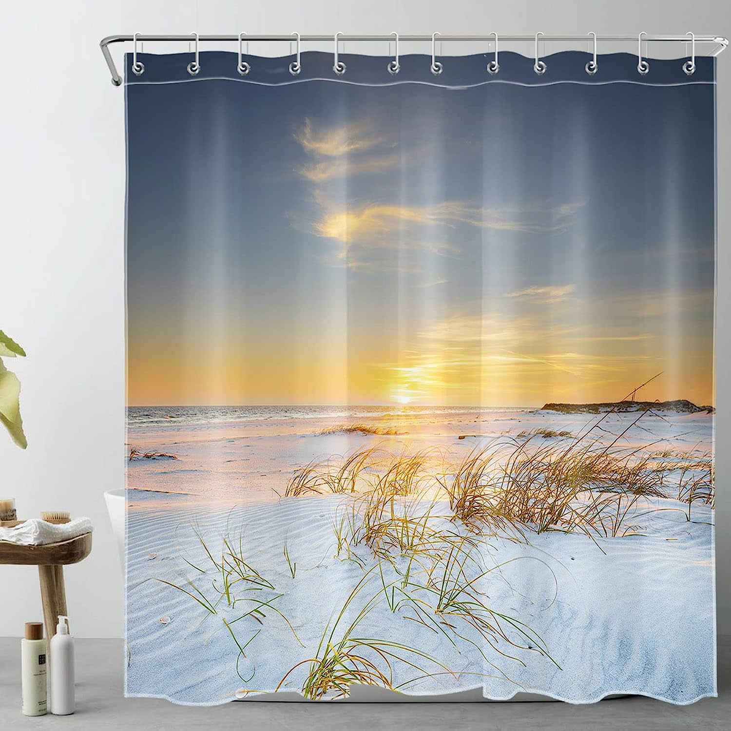 JOOCAR 72x72 Inch Tropical Sunset Landscape Shower Curtains Summer Sea Level  Coconut Tree Blossom Floral Bathtub Decor Cloth Waterproof Machine Washable Shower  Curtain Sets with 12 Hooks 