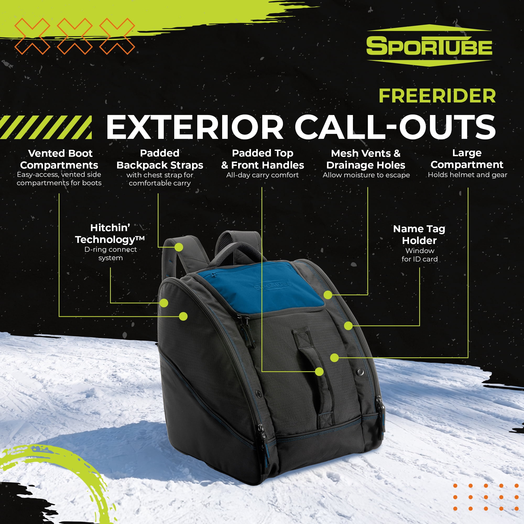 Sportube Freerider Padded Gear and Boot Bag with Extra-Large Central Compartment, Azure
