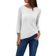 thumbnail image 2 of 2025 European Summer Round Neck 7/8 Sleeve Casual T-Shirt - Loose Fit Basic Top, Xl, White, 2 of 4