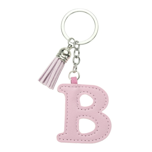 Alphabet Initial Letter Keychain, Cute Leather Keychains with Tassel Letter B Pendant Charm, Purple