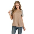 thumbnail image 4 of Women's Basic T Shirt Casual Short Sleeve Leopard Color Block Tunic Comfy Stripe Crewneck T Shirt Top  Elbow Sleeve T Shirts, 4 of 8