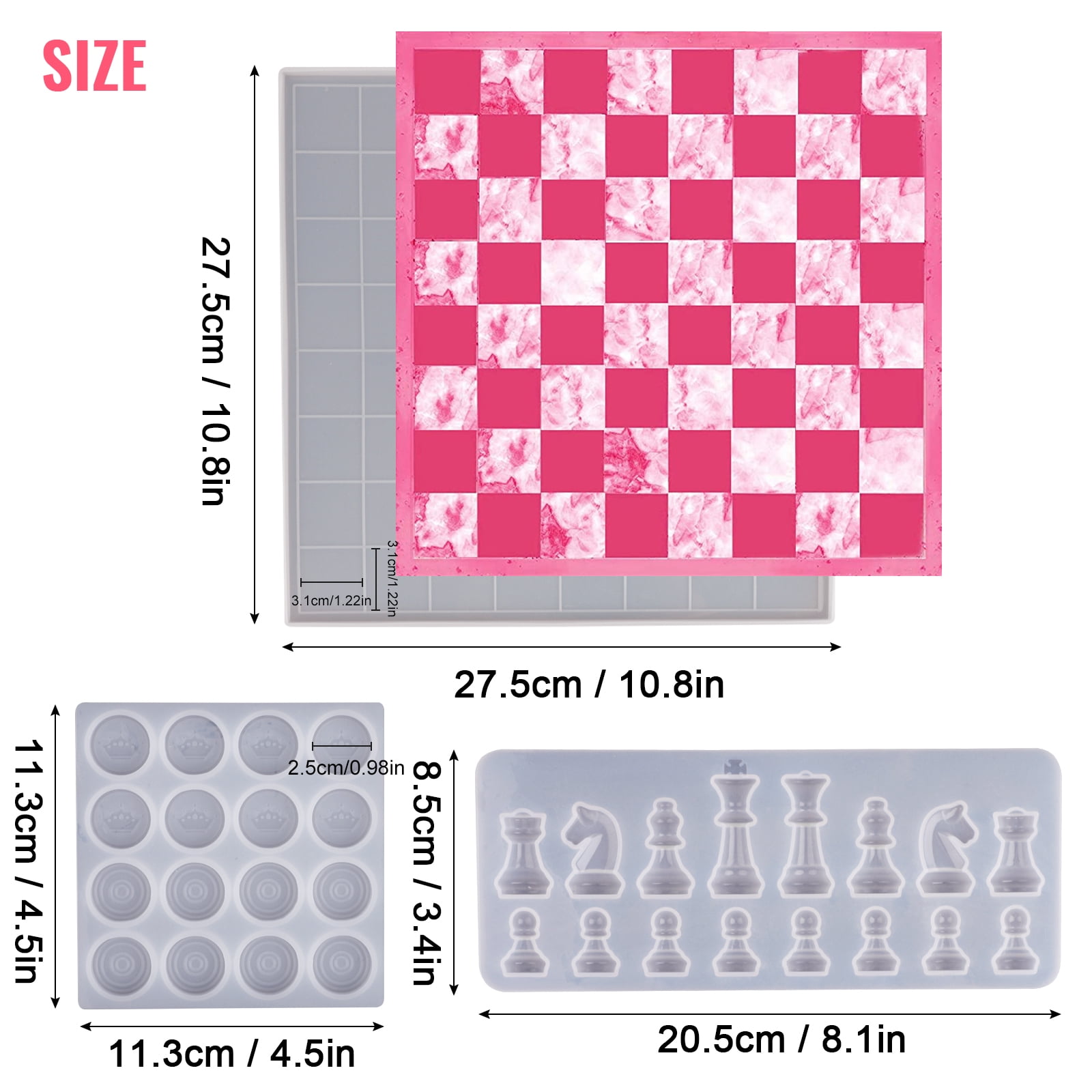 1111Fourone Chess Mold Epoxy Resin Silicone Checkerboard Mould