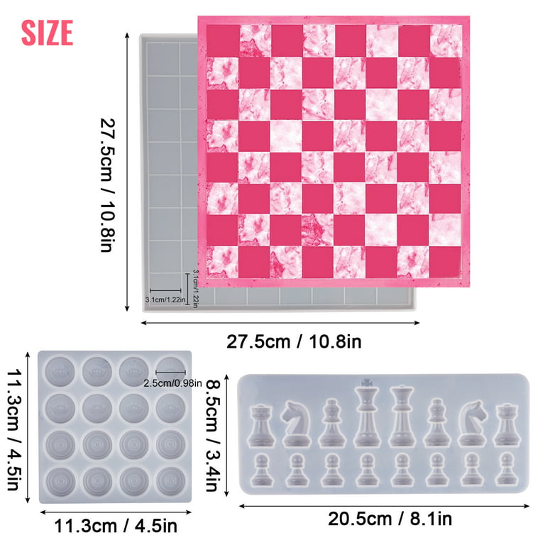 Chess Board Silicone Mold International Chess Epoxy Resin Casting Mold  Chess Set with Checkers Board Silicone