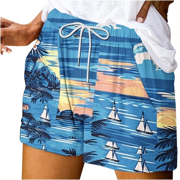 Mujeres Pantalones Cortos con Bolsillos Impresos Detalle Vendaje, Casual Y Suelto Ajuste Pantalones Cortos de las Mujeres para el Verano