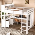 thumbnail image 3 of Harper & Bright Designs Queen Size Loft Bed with Cabinet and Bookshelf, Wood Loft Bed Frame with Wardrobe and Desk for Boys and Girls, White, 3 of 12