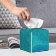 thumbnail image 5 of Uemuo Blue Green Glitter Tissue Box Cover Holder, Square with Bottom Belt - PVC Leather Decorative Organizer for Tabletop, Bathroom, Car, Office, 5 of 8