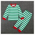 thumbnail image 1 of CHAO Conjunto de pijama navideño de 2 piezas a rayas para niños y niñas Pijama de algodón (verde 3), 1 of 5