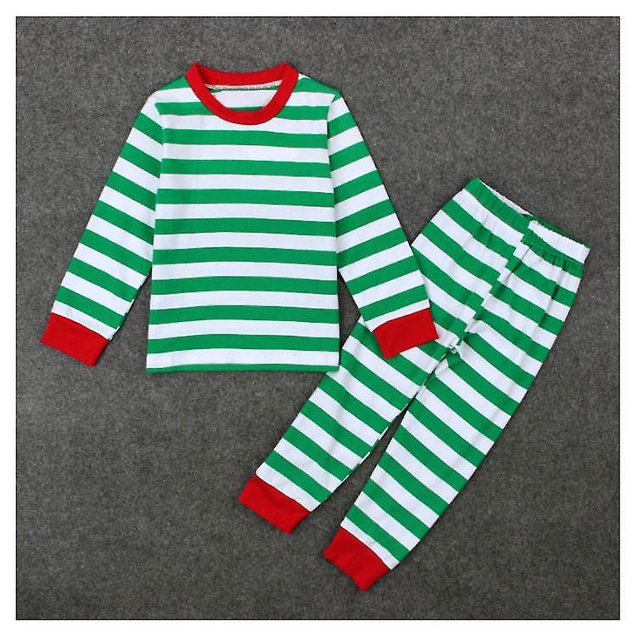 CHAO Conjunto de pijama navideño de 2 piezas a rayas para niños y niñas Pijama de algodón (verde 3)
