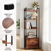5 Tier Bookcase with Fabric Drawer, Multi-Functional Display Tall Bookshelf, Sturdy Storage Organizerfor Home Office, Brown