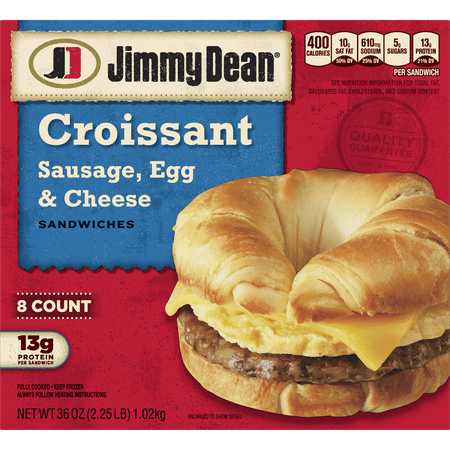 Jimmy Dean® Sausage, Egg & Cheese Croissant Sandwiches, 8 Count (Frozen)