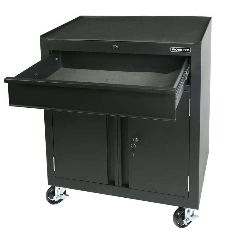 WorkPro Rolling Service Utility Cart with Steel Pegboard Storage, Tool Cart
