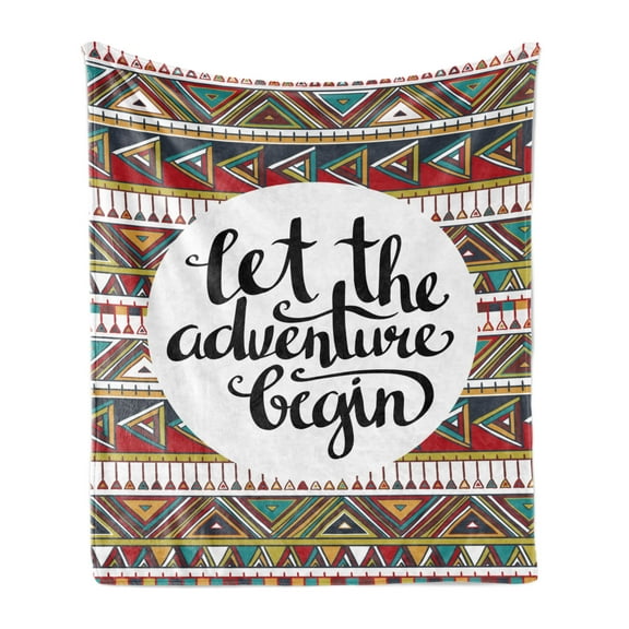 Adventure Soft Flannel Fleece Throw Blanket, Backdrop with Geometric Motifs and Hand Writing Old Fashioned Style, Cozy Plush for Indoor and Outdoor Use, 60" x 80", Multicolor, by Ambesonne