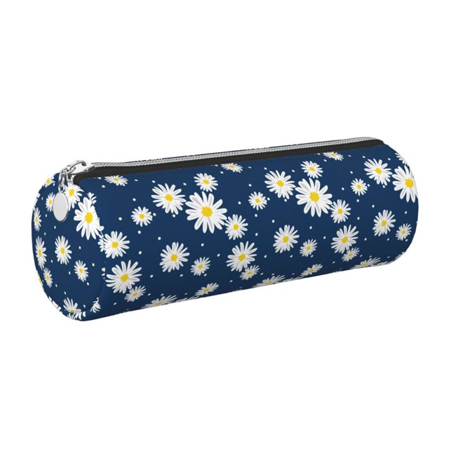 Disketp Daisies Flowers Estuche Organizador de Lápices de Cuero, Estuche de Oficina con Cremallera para Bolígrafo y Lápiz