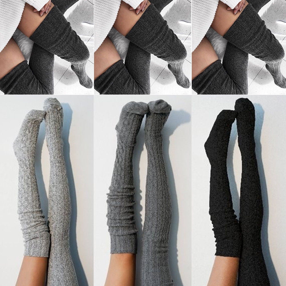Girl Knit Women Thigh Boot Knee High Over Extra Socks Stocking Long Cable School