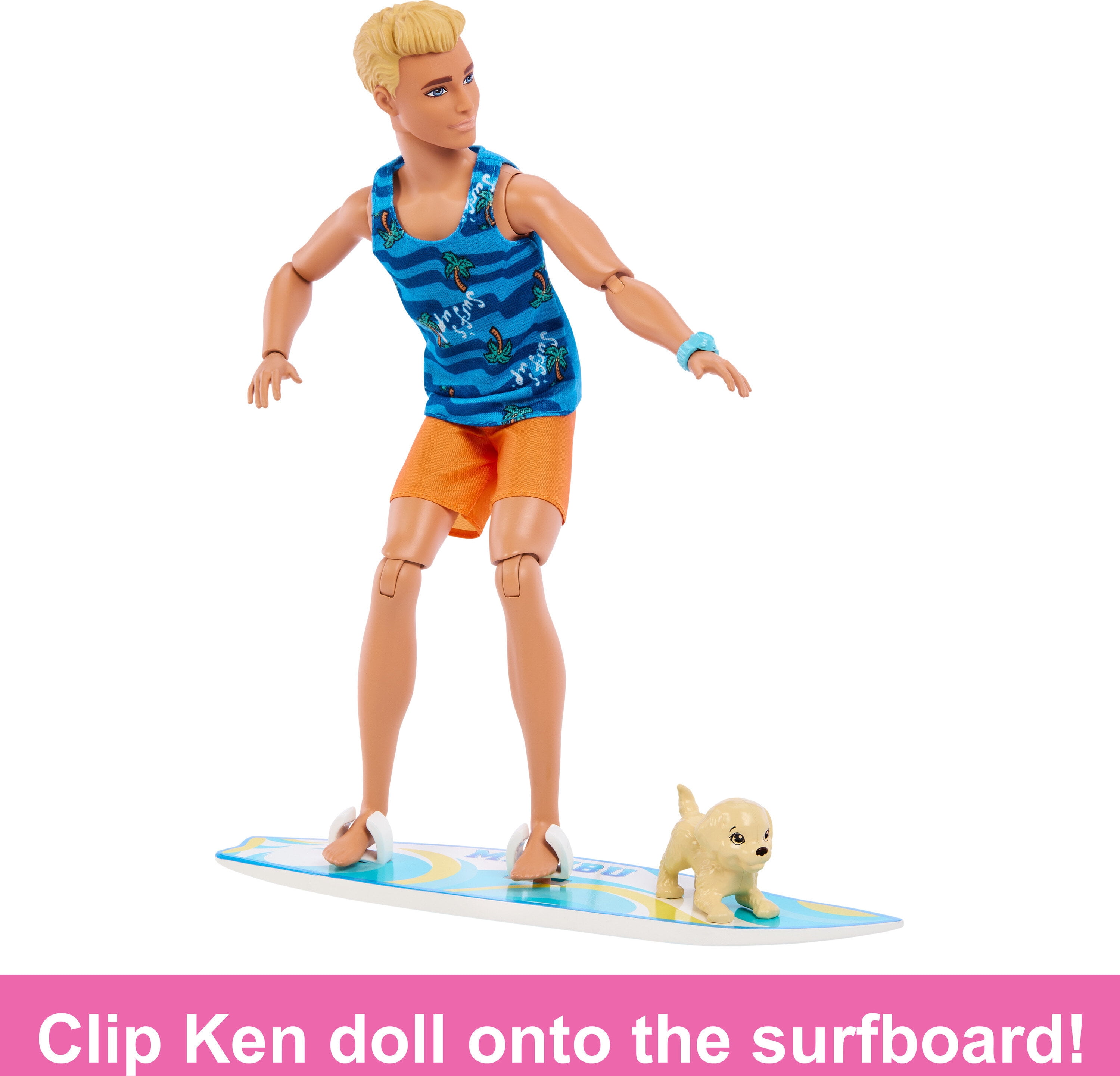 Ken Doll with Surfboard, Poseable Blonde Barbie Ken Beach