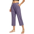 thumbnail image 2 of Gsakboxl Pants for Women 2026 Summer Petite Size Lightweight High Waist Solid Straight Leg Cotton Linen Casual Full Length Trousers Violet, 2 of 10