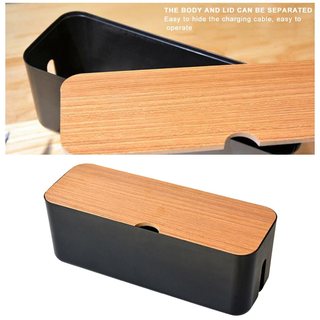 Fiocias Cable Management Box Organizer with Cover for Desk, Wall Mounted TV, Video, Game Black