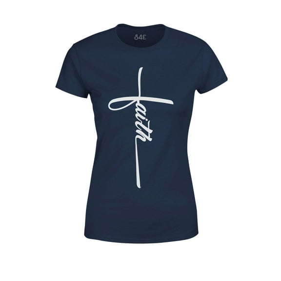 S4E Women's Faith Cross Religious T-Shirt XXX-Large Navy