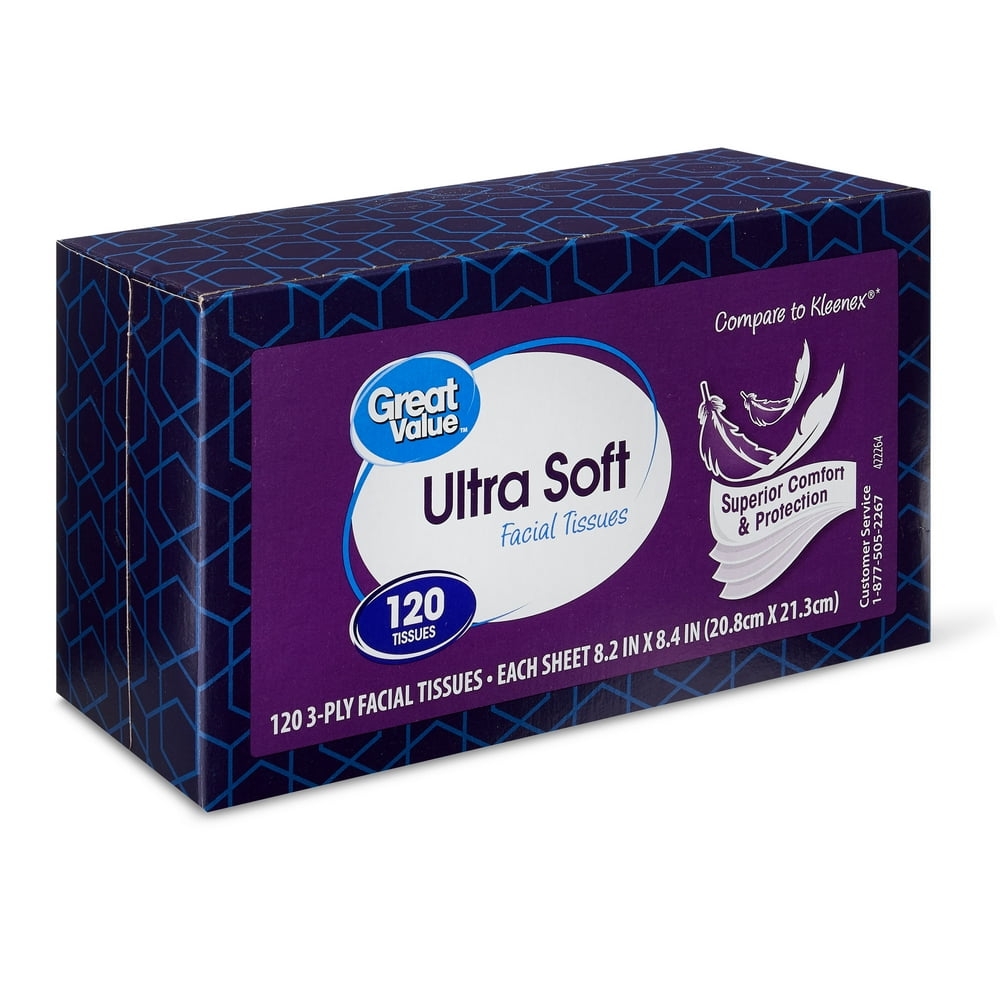 Great Value Ultra Soft 3Ply Facial Tissue, 120 Sheets