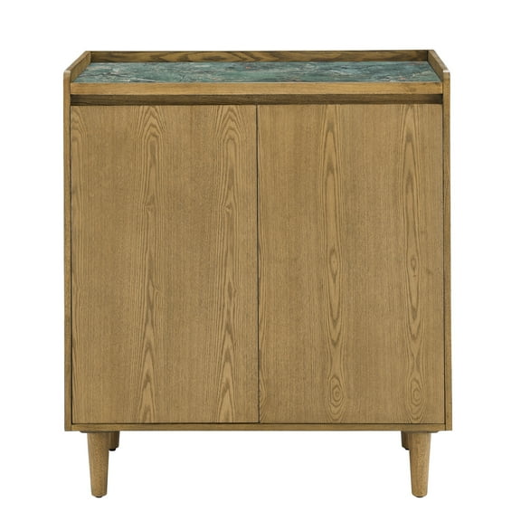 Steve Silver Novato Mid Century Modern 35" Sintered Stone Top Bar Cabinet, Light Chestnut