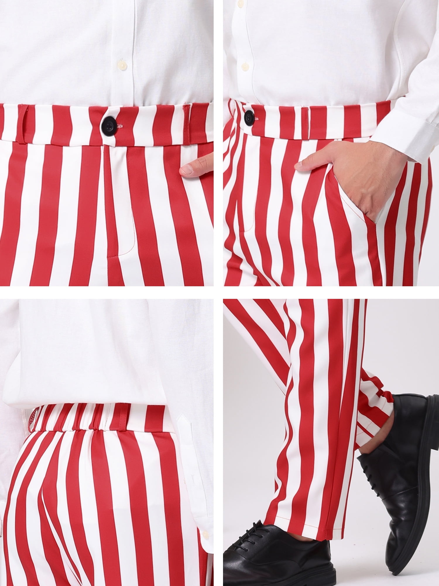 Unique Bargains Men's Striped Pant Classic Fit Flat Front Business Trousers 32 Red White