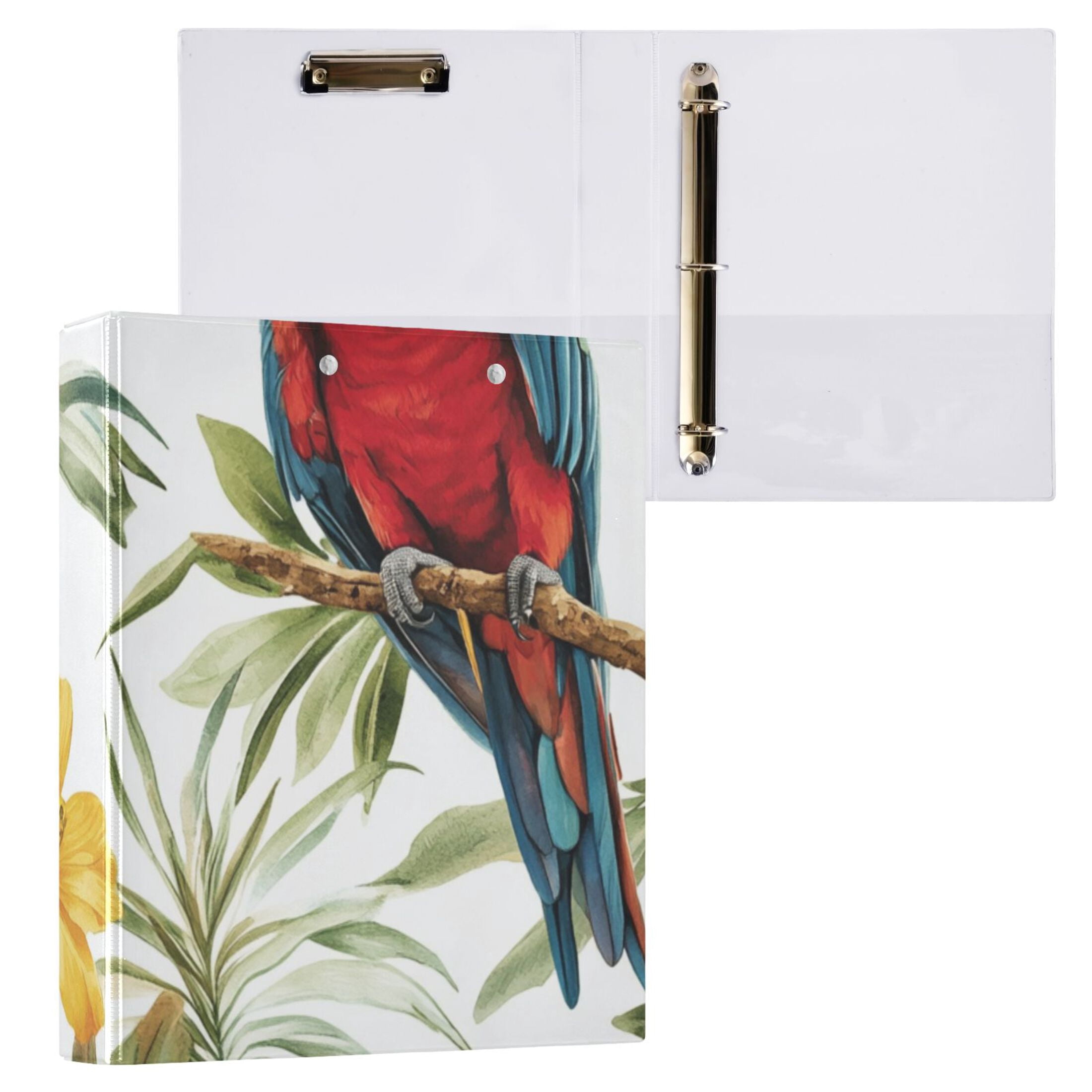 Parrots in Leaves 3 Ring Binders 1.5 inch Hardcover File Folders with Interior Pockets A4 Size Organizer for School Office Hospital