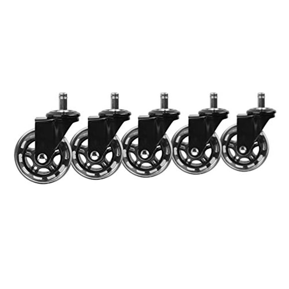 Slipstick CB690 Protecting Rubber Office Chair Wheels (Set of 5) Safe Rolling on All Flooring - Universal Fit Rollerblade Style Replacement Casters, Black/Black, 5 Count