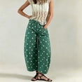 thumbnail image 3 of Evdexr Pants for Women Wide Leg Denim Baggy Trousers Polka Dot Barrel Cropped Mid Waist Loose Fit Jean Travel Vacation Slacks with Pockets Dark Green S, 3 of 7