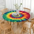 thumbnail image 3 of Colorful Rainbow Tie Dye Spiral Pattern Round Fitted Tablecloth with Elastic Edge,Dining Table Cover Waterproof,Outdoor Round Tablecloth for Camping,Dining,Indoor and Outdoor, 3 of 7