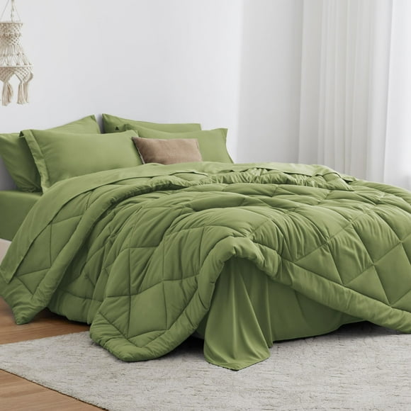 Set de edredón Love's cabin, color verde oliva, doble, 5 piezas