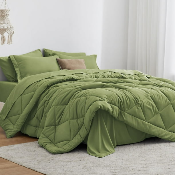 Set de edredón Love's cabin, color verde oliva, doble, 5 piezas