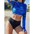 thumbnail image 4 of Charmo Women's Tie-Dye Guard Long Sleeve Two Piece Swimsuit Crop Top Tummy Control Bathing Suit, 4 of 6