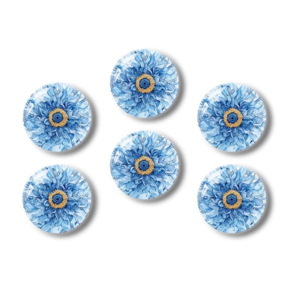Glass Refrigerator Magnet 6Pcs Magnetic Fridge Sticker,Decor for Kitchen,Whiteboard,Cabinet,Blue Abstract Sunflower