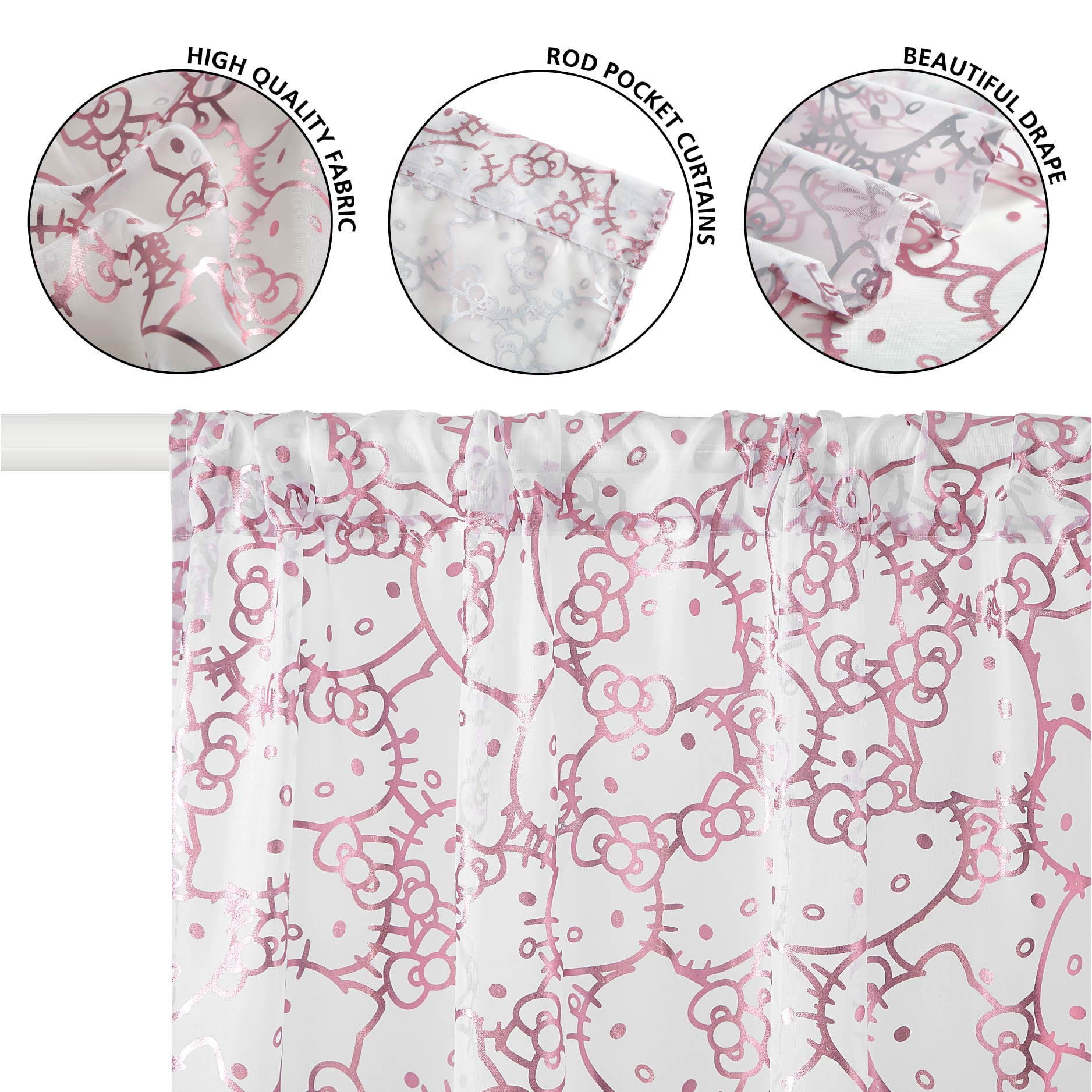 Hello Kitty 38" x 84" Metallic Sheer Curtain Panel