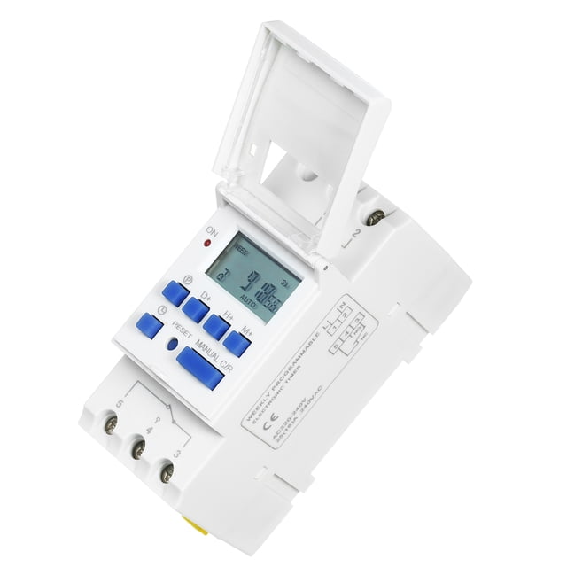 Minuterie Programmable Numérique 7 Jours, Écran LCD avec Batterie Rechargeable Intégrée, 16 Réglages d'Allumage et 16 d'Extinction pour Lampes de Rue, Lampes Néon, Appareils Ménagers