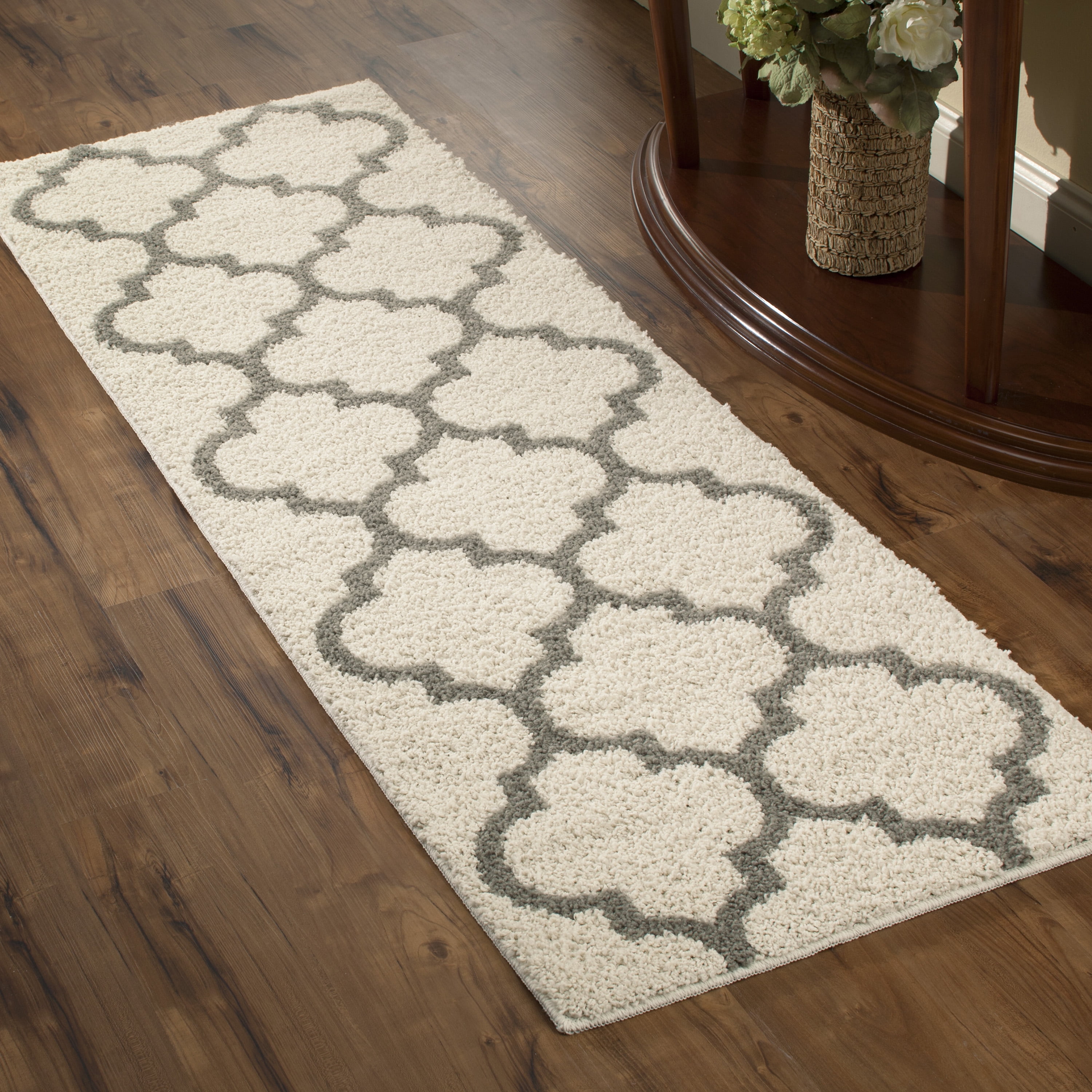 Mainstays Machine Washable Trellis Shag Runner Rug, Cream