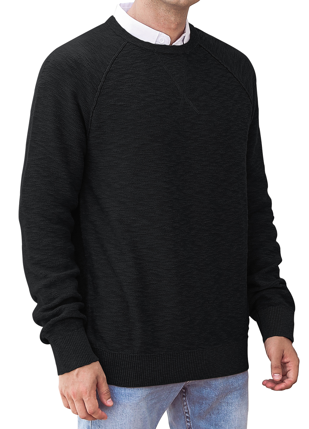 Iceglad Men's Crewneck Rib Knit Cotton Pullover Sweater photo 5