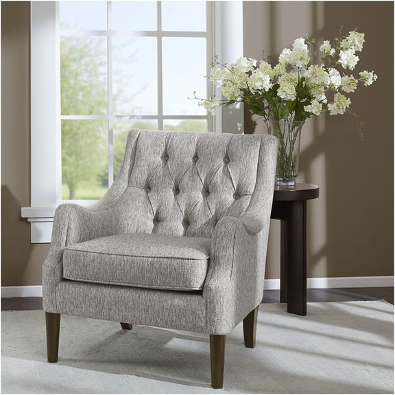 JERFIT Grey Button Tufted Accent Chair, Vintage Upholstered Armchair with Removable Cushion for Living Room, Bedroom
