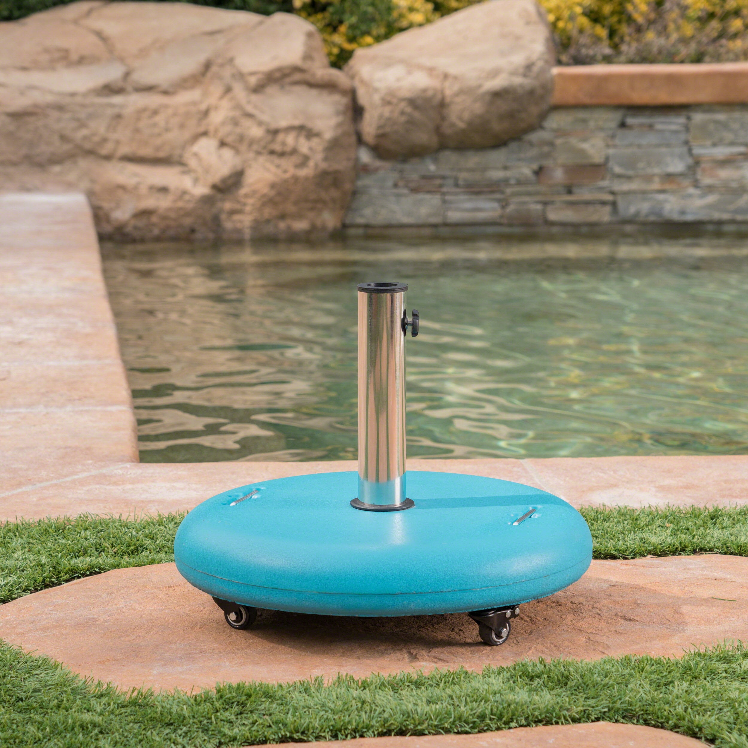 GDF Studio Louise Outdoor Concrete 80lb Round Umbrella Base, Teal