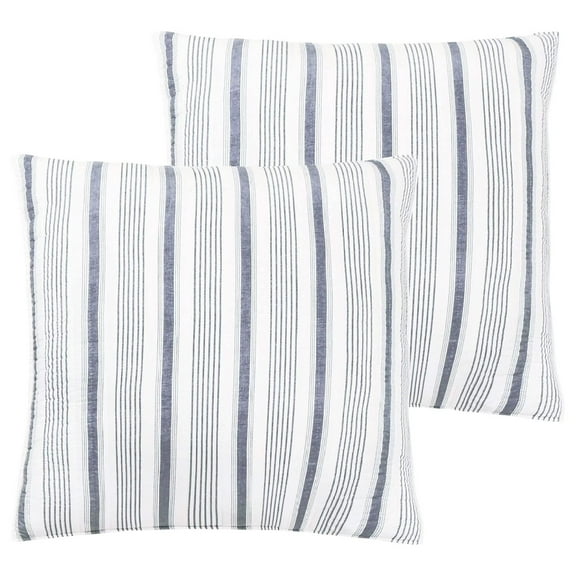 - Camden - Euro Shams (Set of 2) - Quilt Back Stripe - Subtle Famhouse Stripe - Navy and Cream - (26x26in.), No Insert